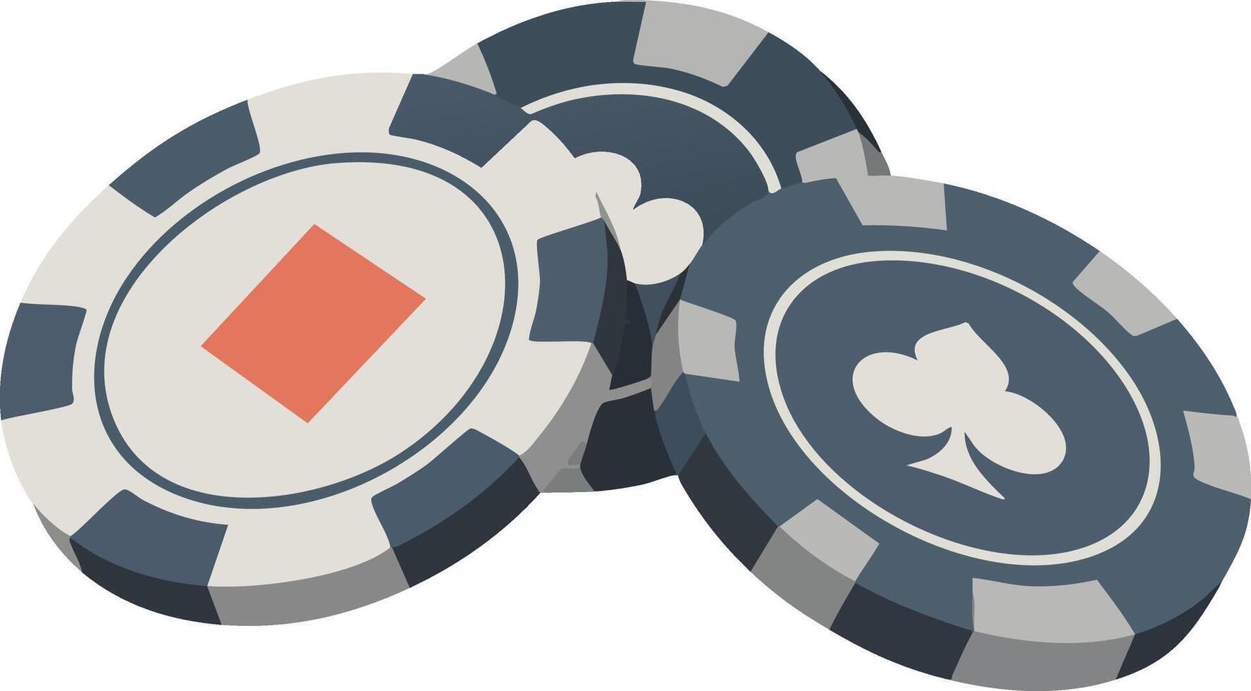 Poker chips with diamond and club suit symbols isolated on white background casino gambling icons vector
