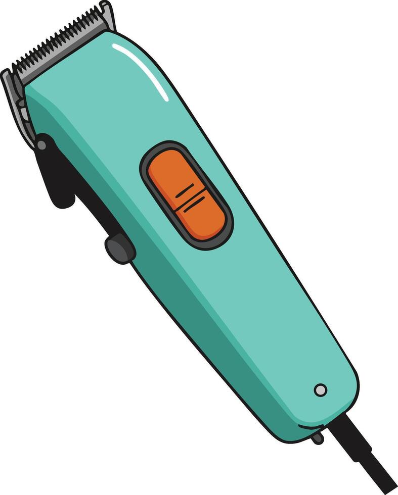 Electric hair clipper with turquoise body and orange switch for grooming and styling hair tools illustration vector