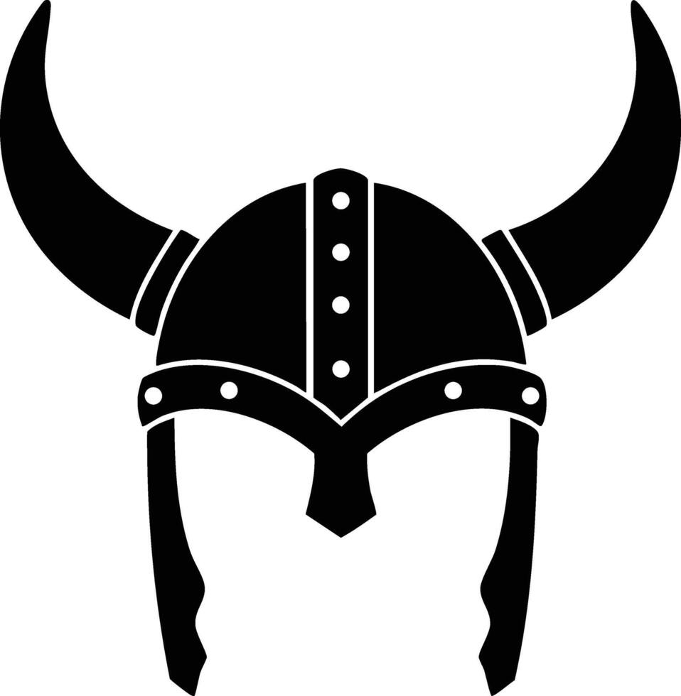 Viking helmet silhouette with horns and rivets medieval warrior helmet design illustration vector