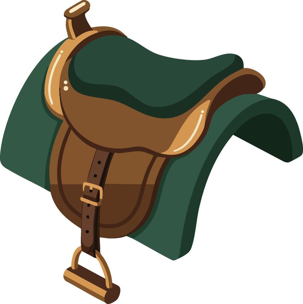Horse riding saddle with green blanket design for equestrian sports and outdoor activities illustration vector