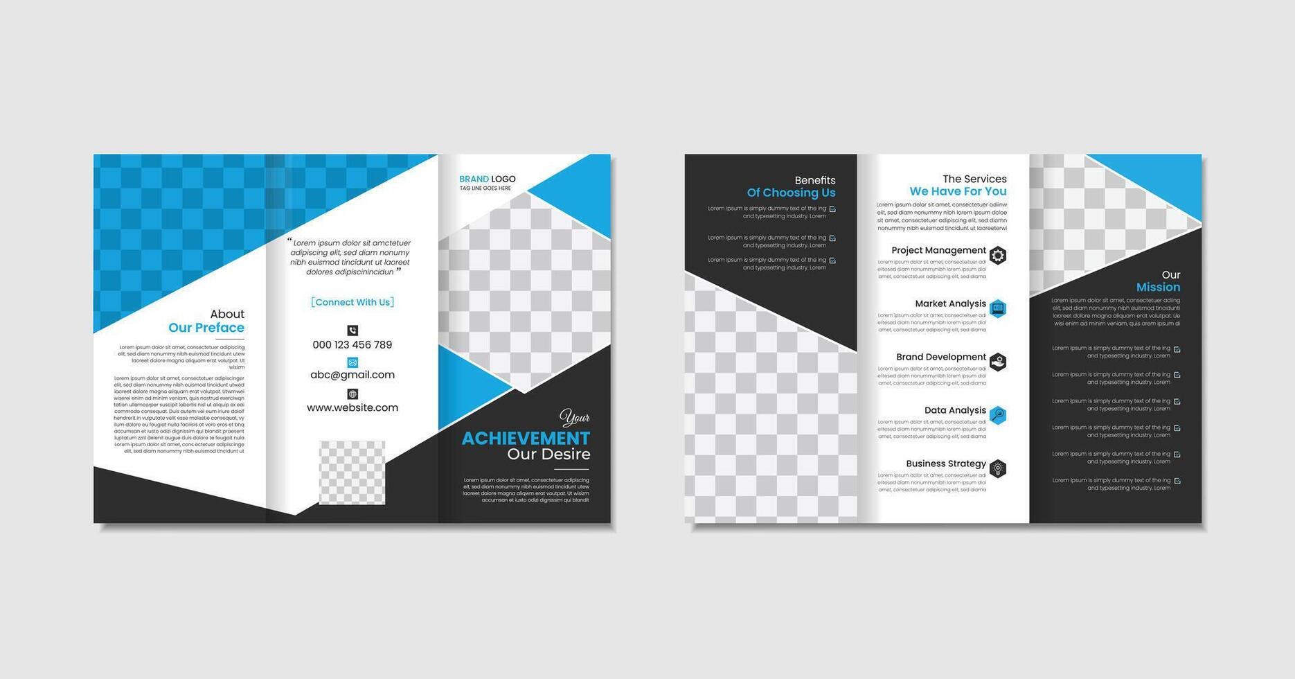 Trifold brochure design, modern business trifold brochure template design vector