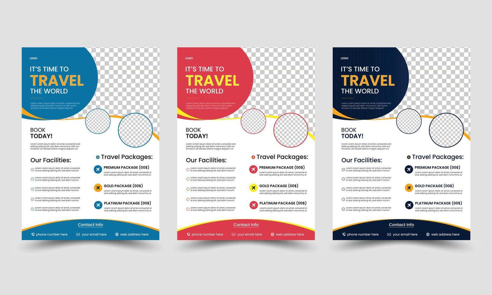 Travel flyer template design, tour leaflet, brochure, poster design template set vector