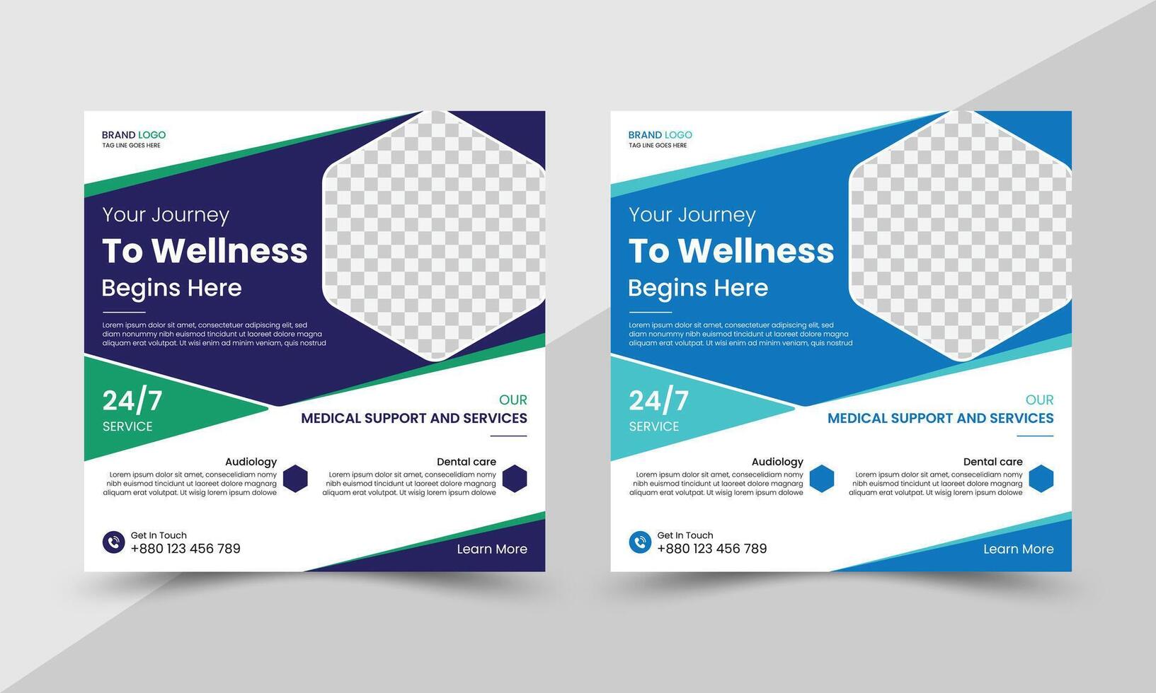 Modern medical social media post template design, healthcare template vector