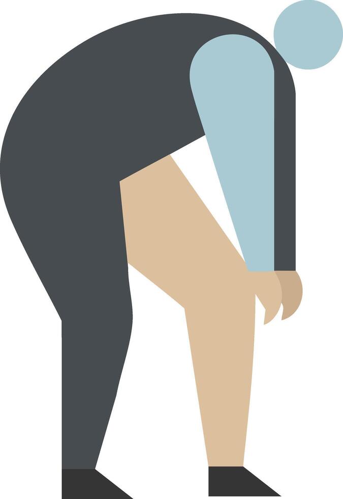 Tired person bent over exhausted posture flat design illustration health fatigue concept vector