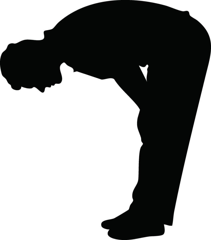 Silhouette of man bending forward in black illustration showing posture and body position vector