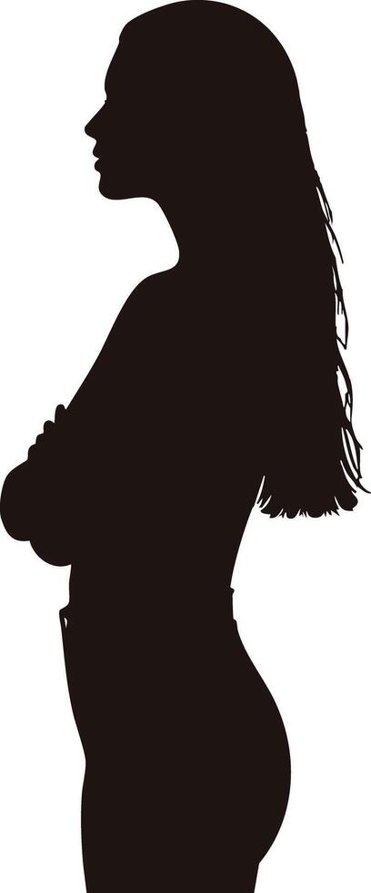 Silhouette of a standing woman with long hair profile view illustration simple design vector