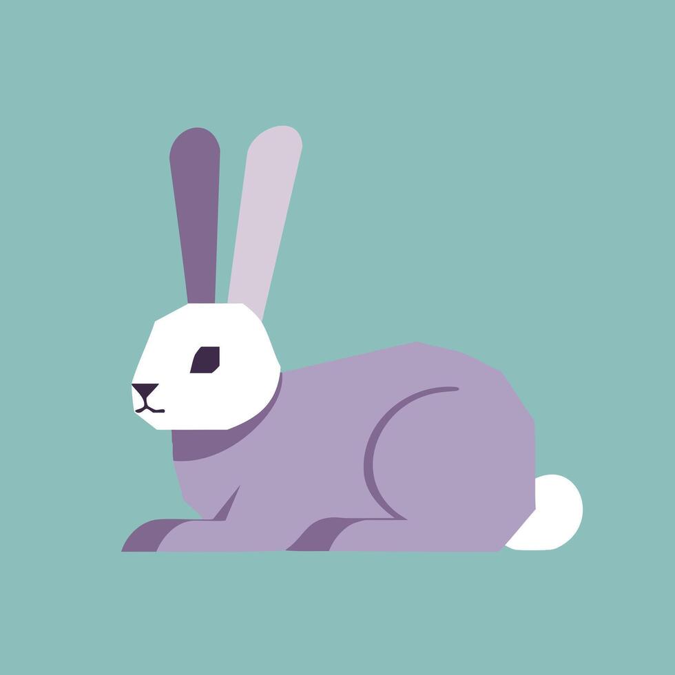 Purple and white rabbit animal sitting on teal background simple flat design illustration vector
