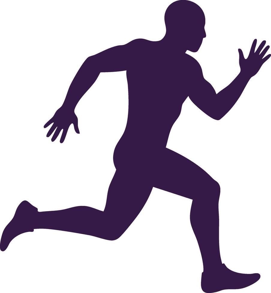 Silhouette of male runner sprinting fast in athletic motion design for sports and fitness activities vector