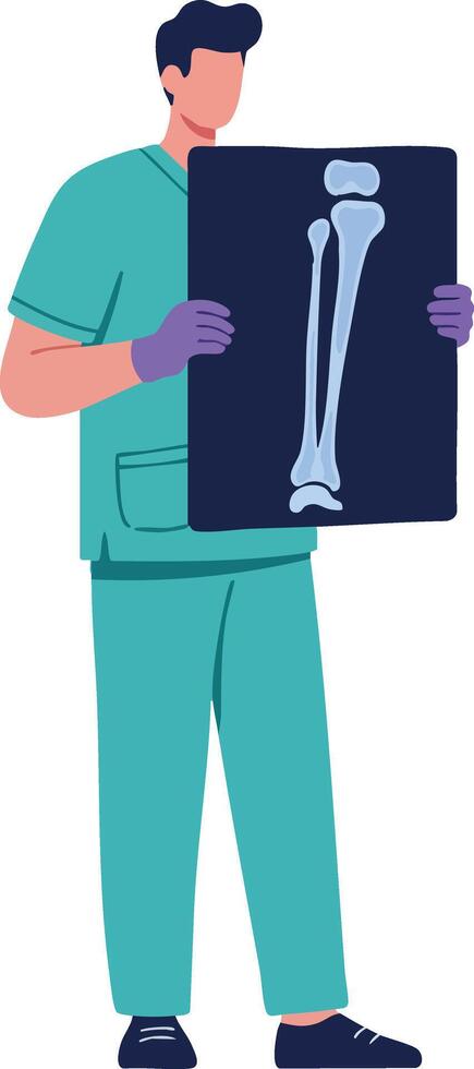 Medical professional holding X-ray image of human leg bone in hospital or clinic setting for healthcare diagnosis vector