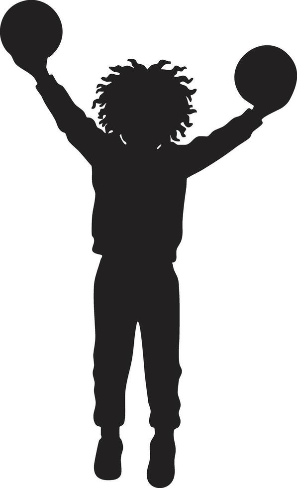 Cheerleader silhouette jumping with pom poms raised in energetic pose illustration vector