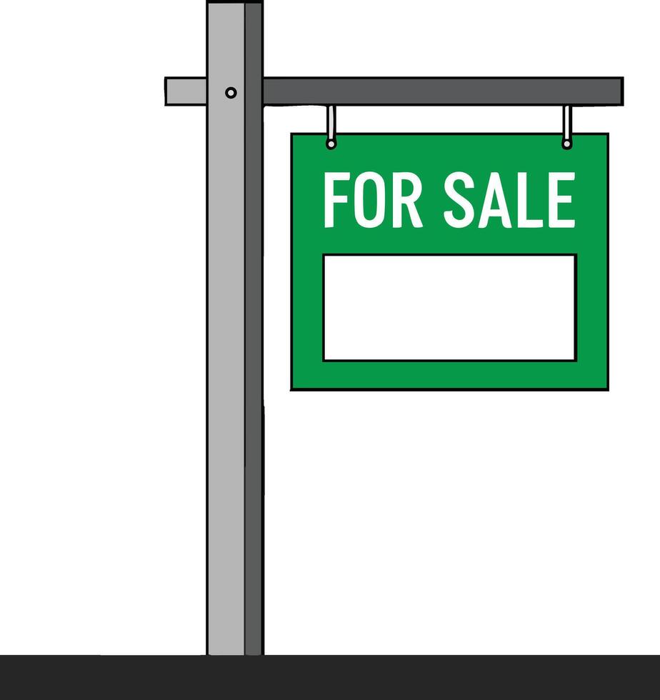 For sale sign hanging on post real estate property marketing advertising illustration vector
