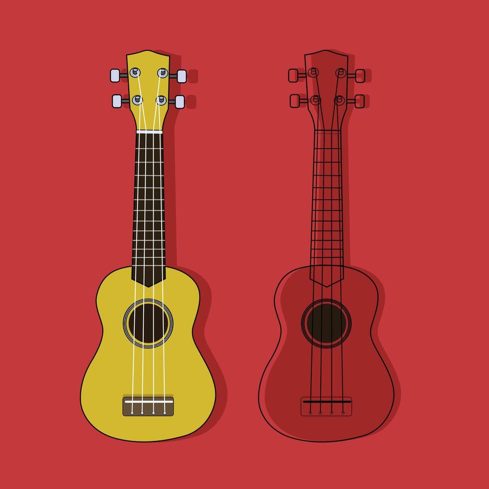 Colorful Ukulele Flat Style Acoustic Guitar Icon for Music, Hawaiian Instrument, Tropical Vibes, Summer Festival, Musical Decor, Poster,T-shirt Design vector