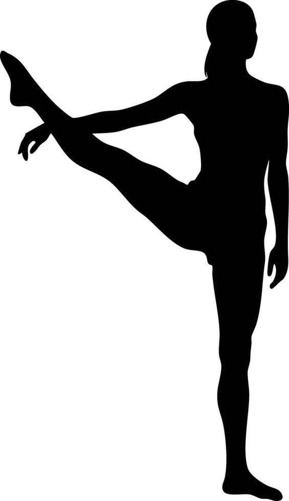 Silhouette of person balancing on one leg with raised leg in fitness or yoga pose illustration vector