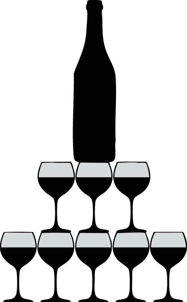 Wine bottle and pyramid of wine glasses design for party celebration or beverage concept illustration vector