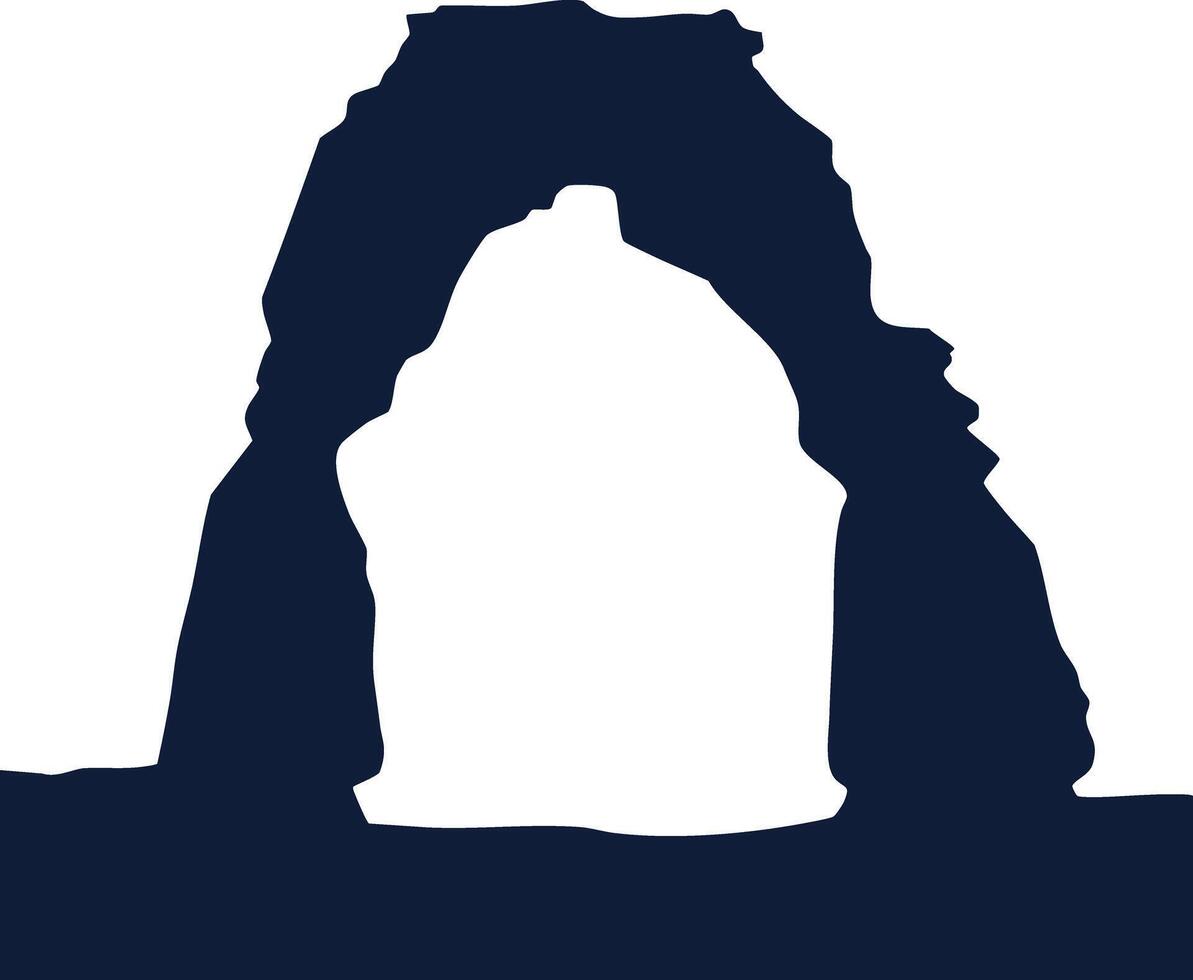 Natural rock arch silhouette design in dark navy blue isolated on white background for graphic projects vector