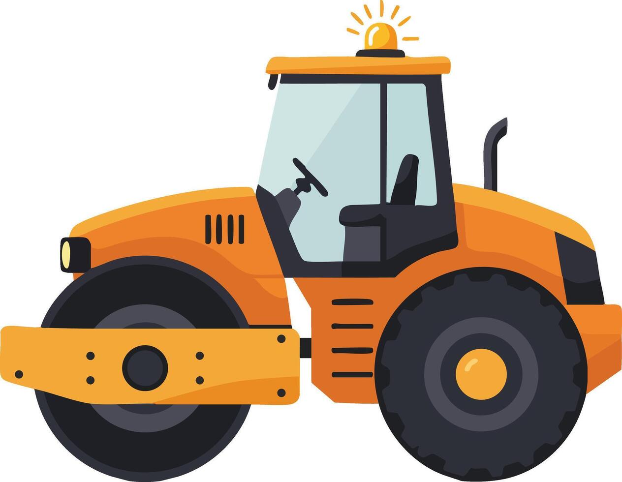 Road roller construction vehicle heavy machinery for compacting surfaces in orange color illustration vector