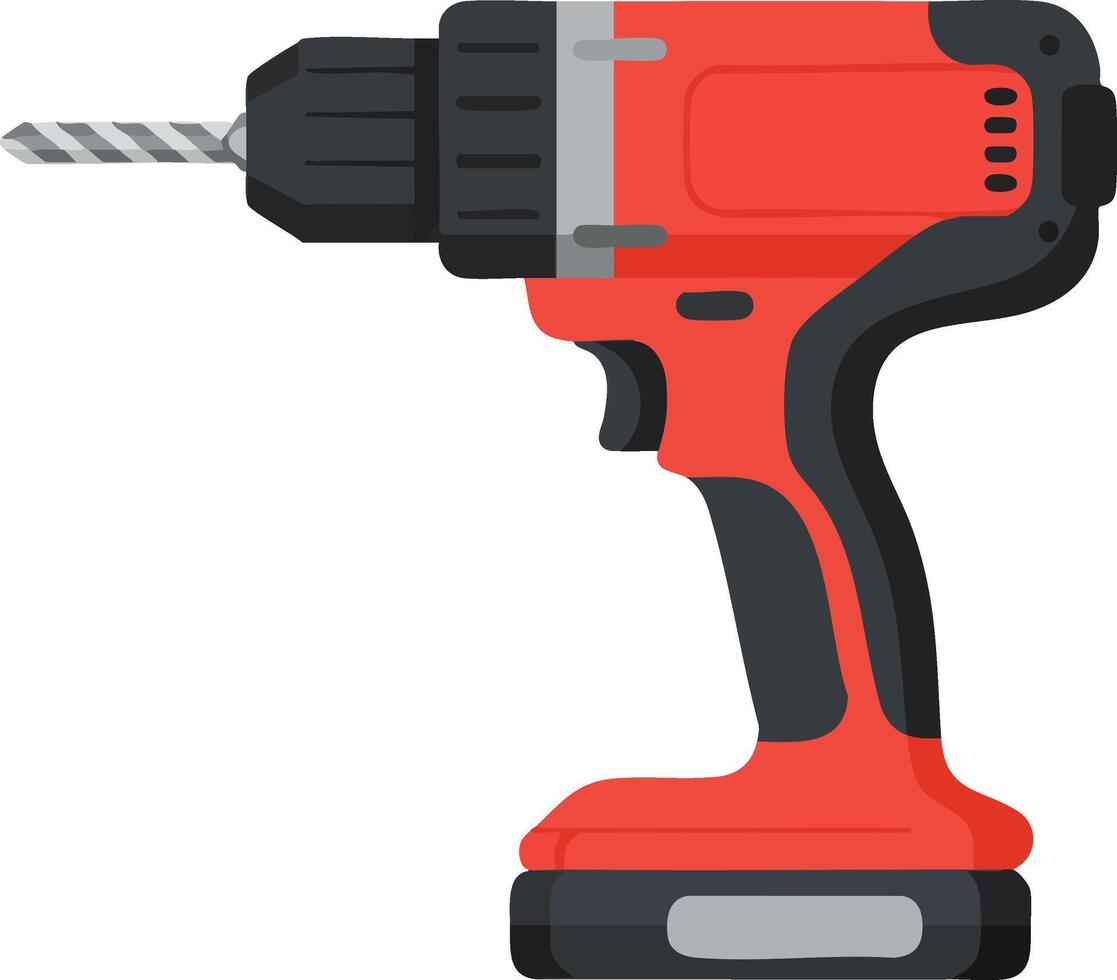 Cordless red and black power drill tool for construction and home improvement tasks illustration vector