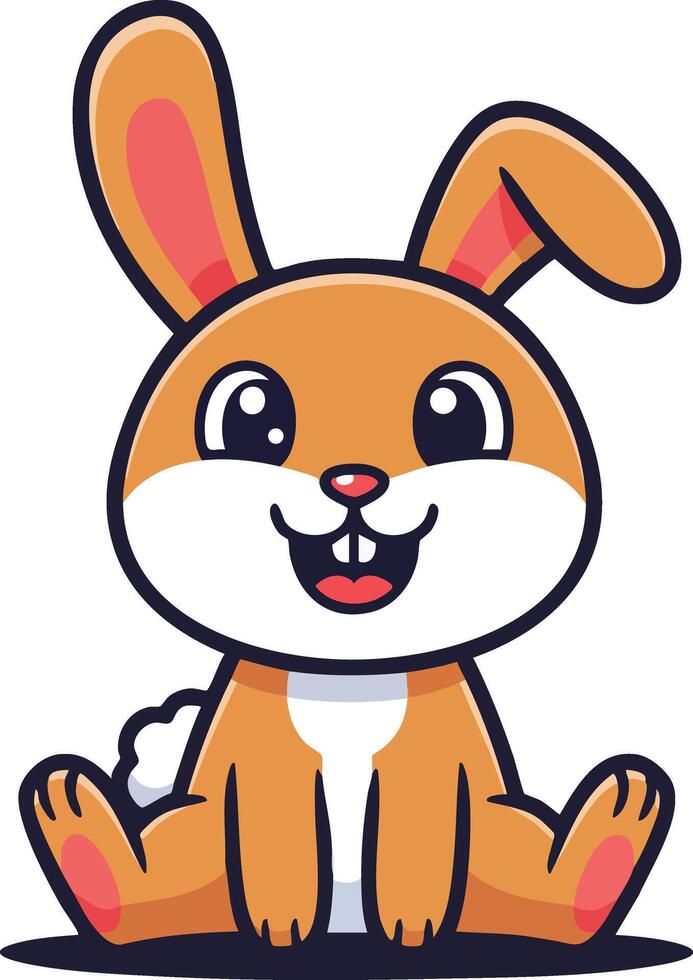 Cute happy sitting cartoon bunny animal character with big ears and smiling face design vector