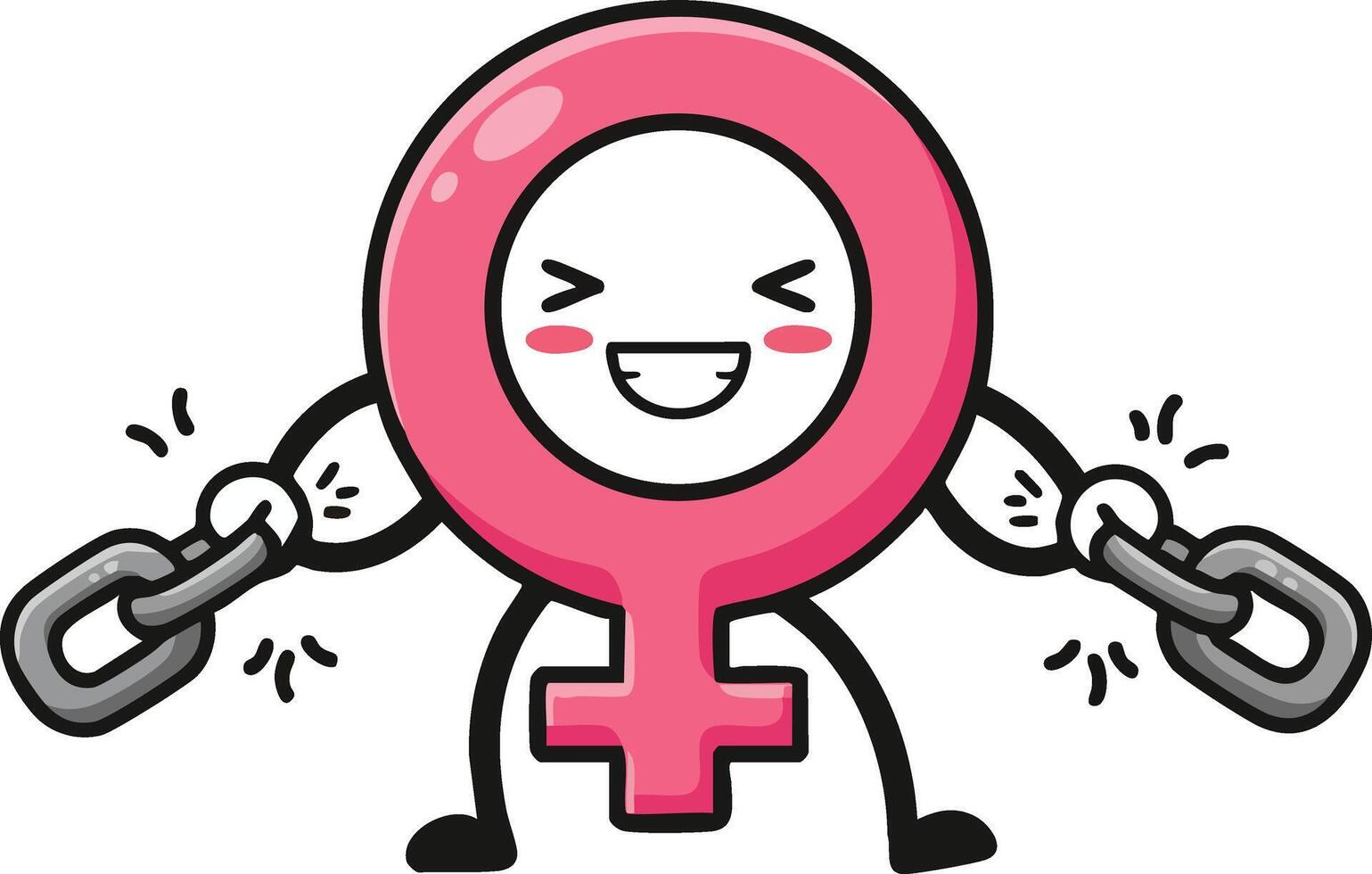 Strong female gender symbol breaking chains empowerment cartoon illustration vector