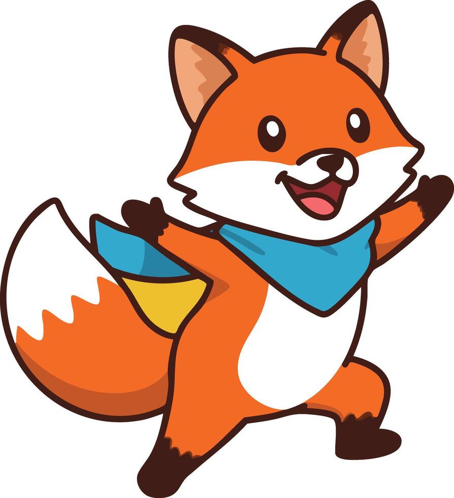 Cute happy cartoon fox with blue scarf joyful running animal character design vector