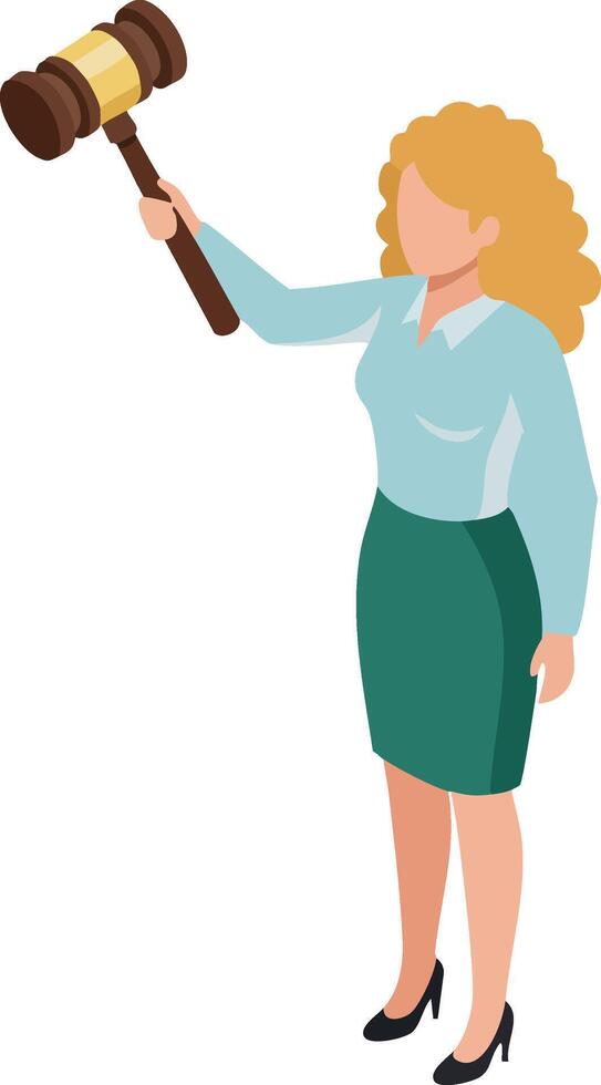 Woman holding gavel symbolizing justice and authority in professional attire illustration vector