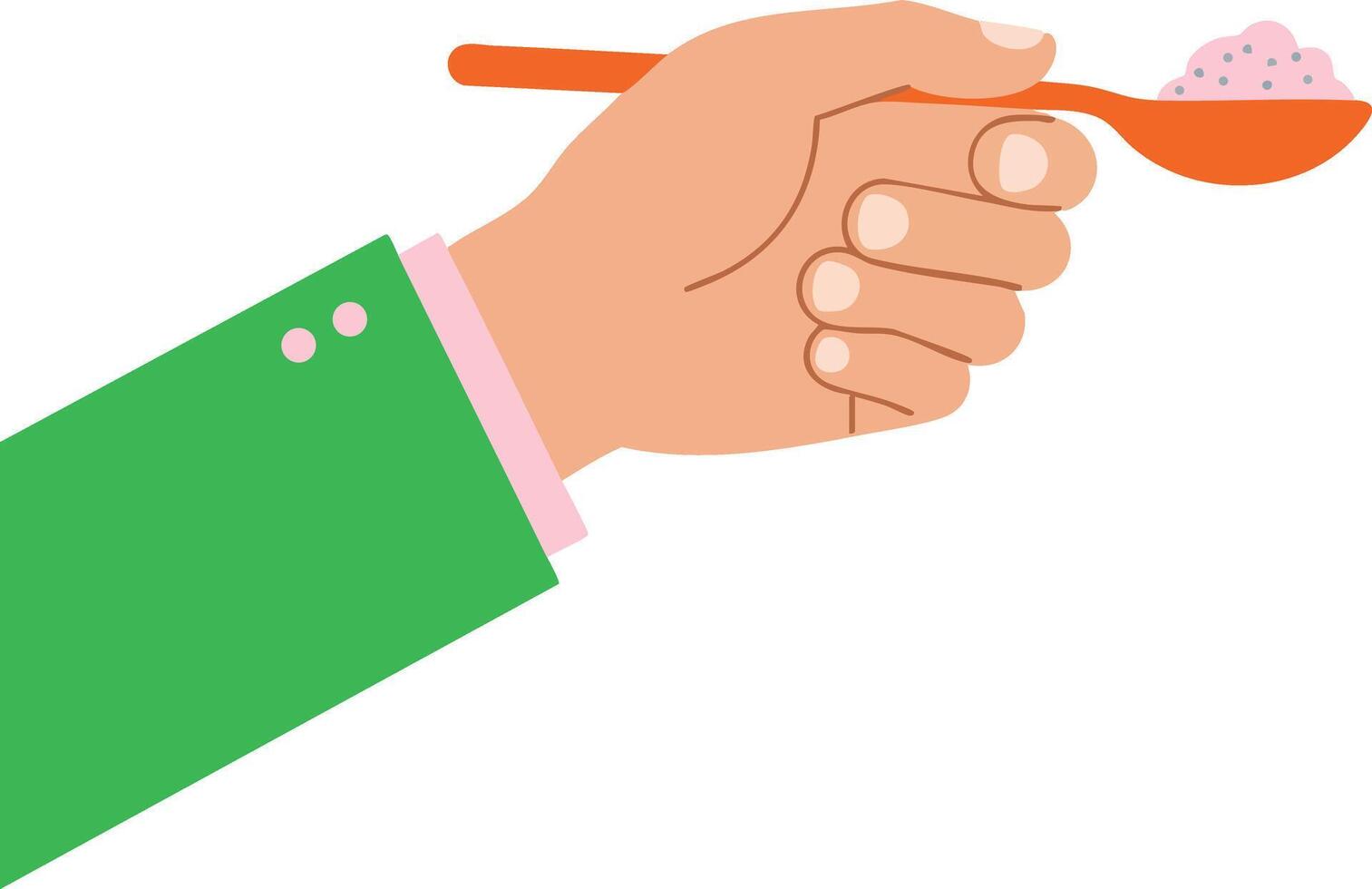 Hand Holding Orange Spoon with Pink Powder in Green Sleeve Illustration for Health and Cooking Concepts vector