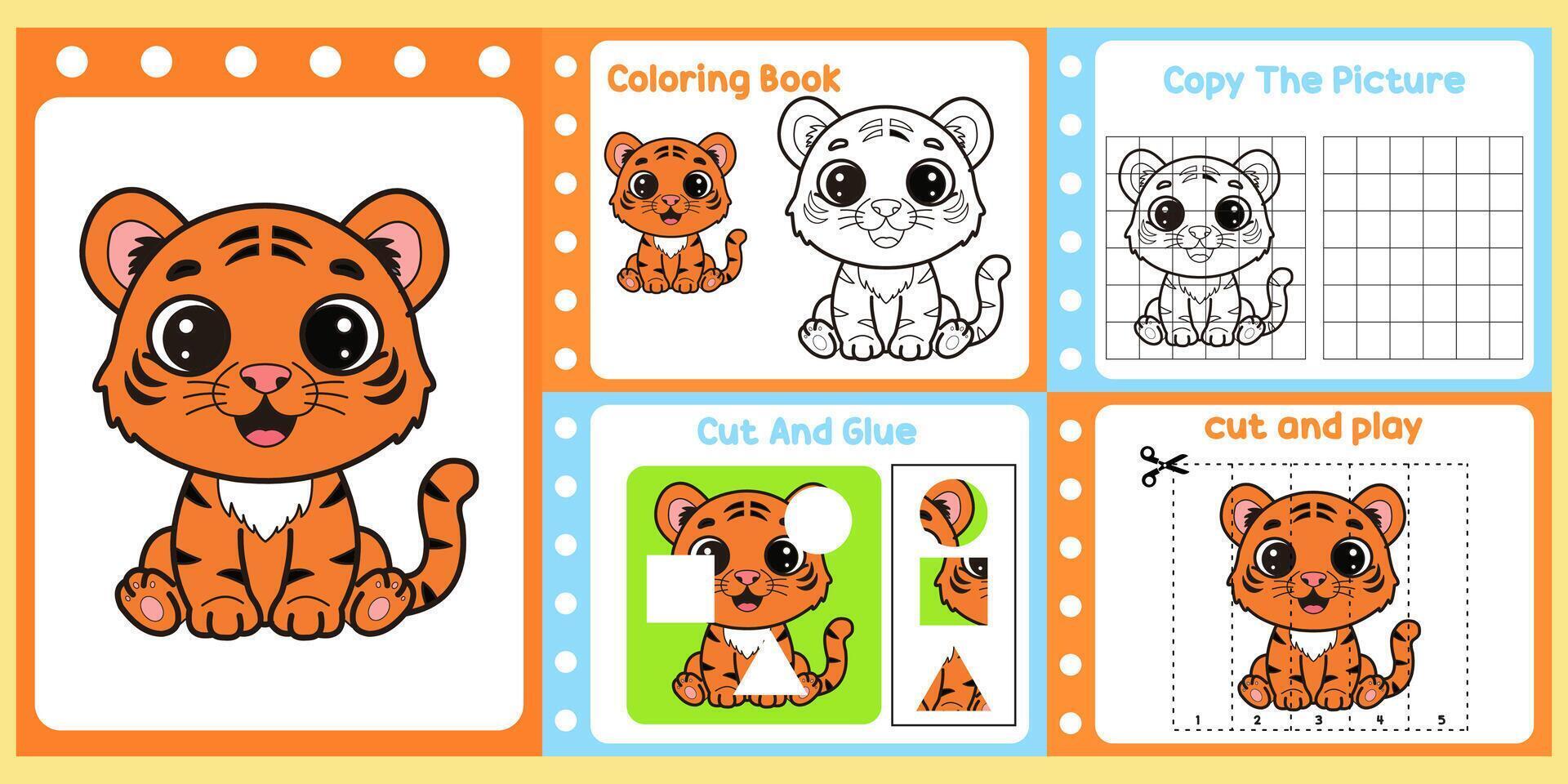 Tiger coloring page for kids vector