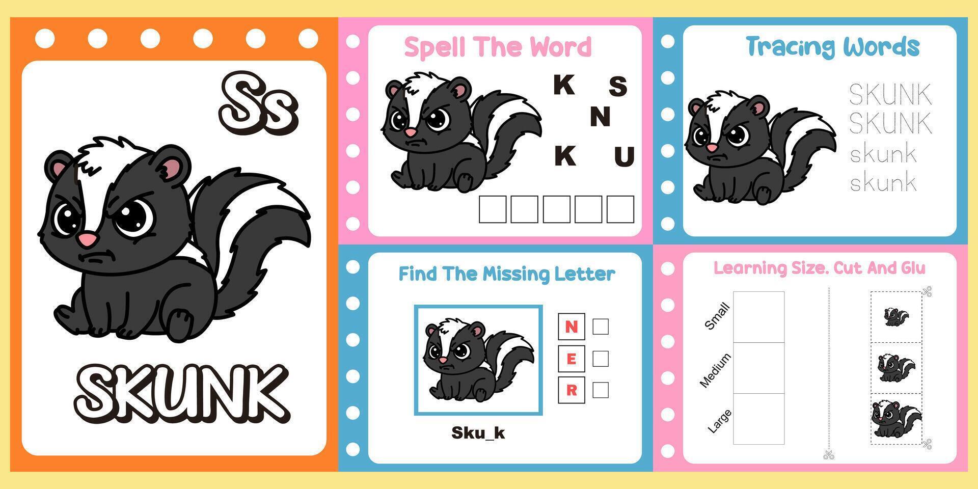 Colorful skunk educational activity sheet vector