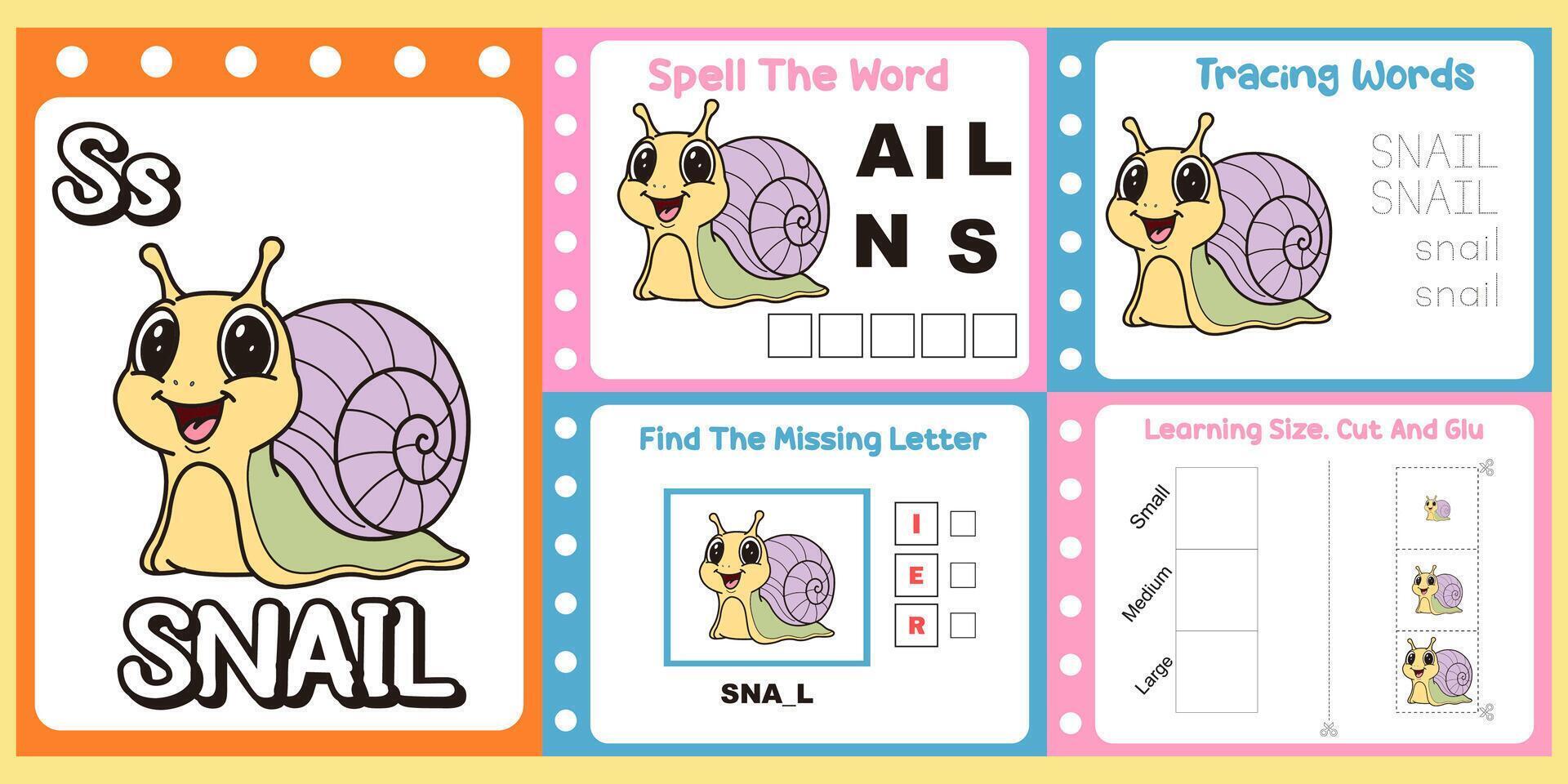 Cute snail educational activity for kids vector