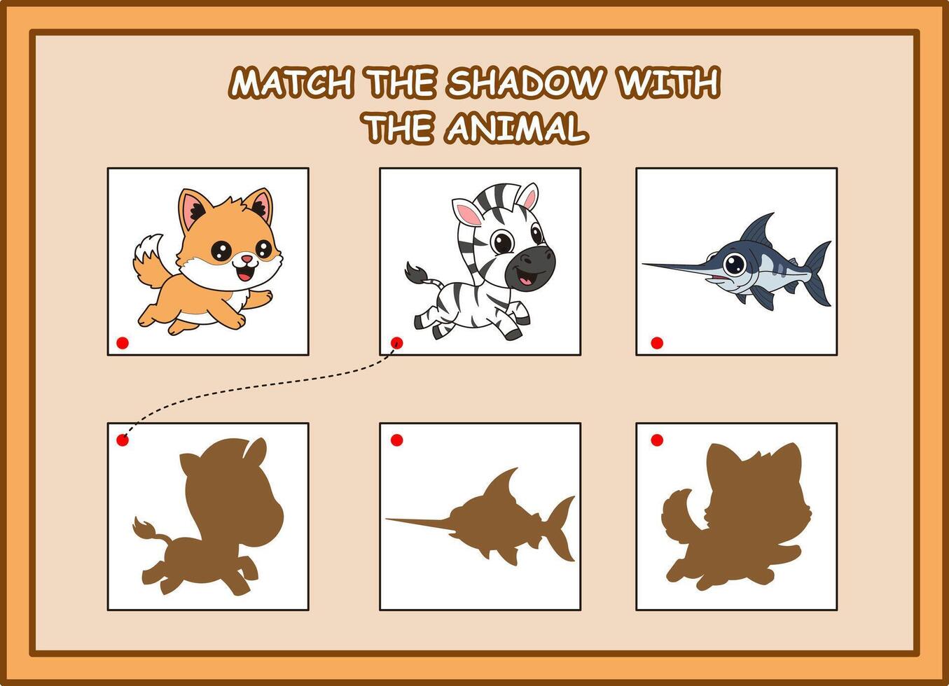 Animal shadow matching game for kids vector
