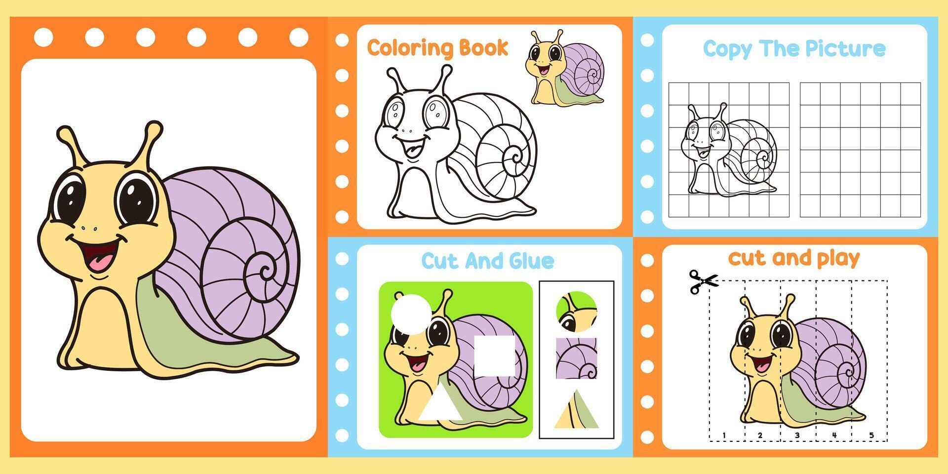 cute snail coloring activities for kids vector