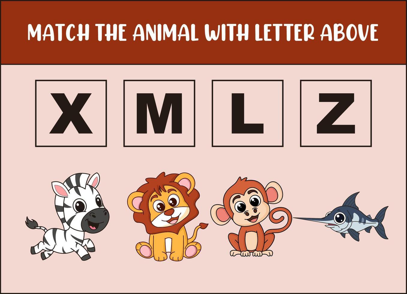 Animal matching game with letters vector