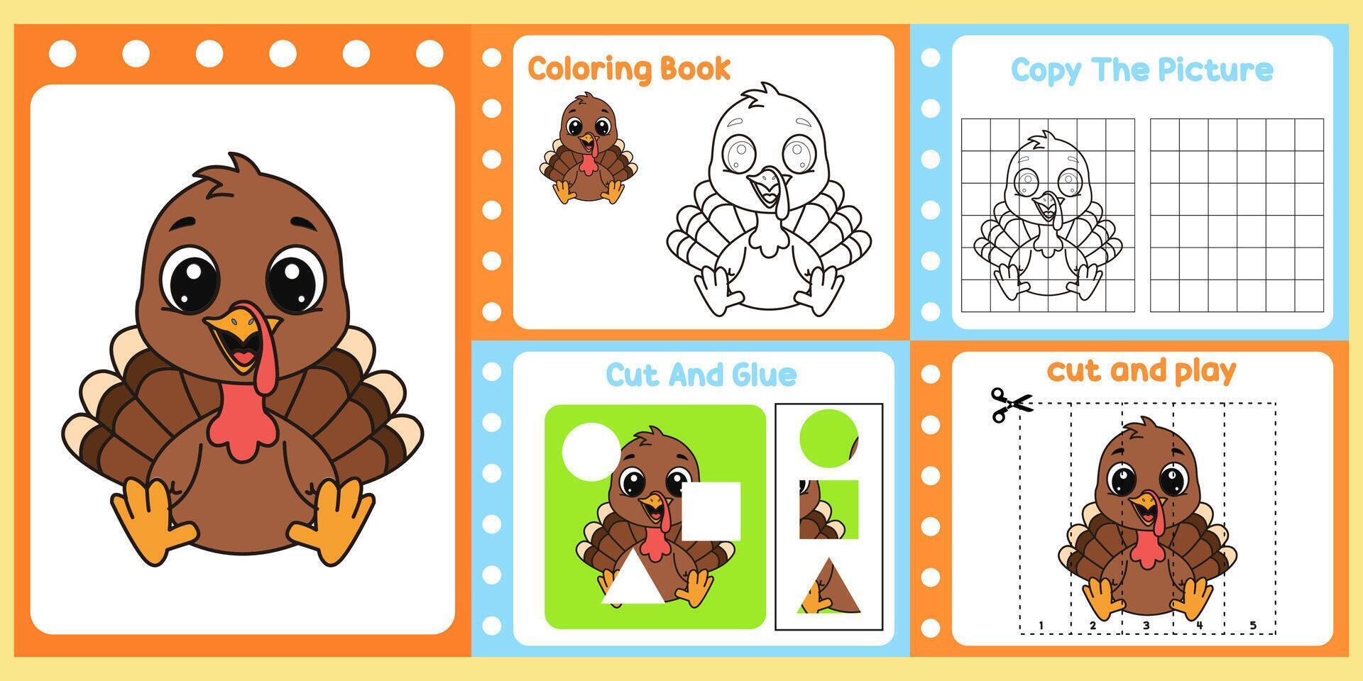 worksheets pack for kids a baby turkey . vector