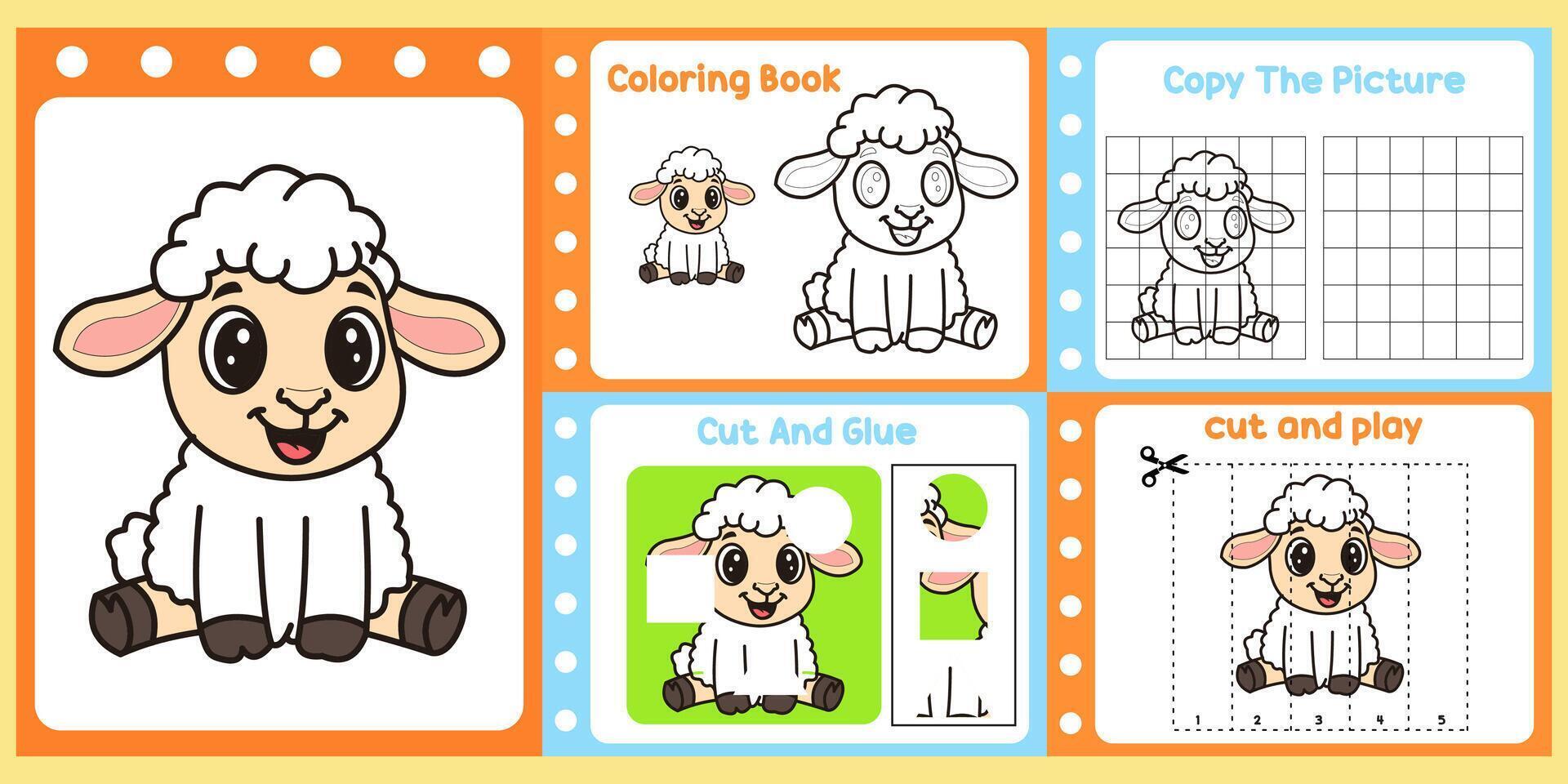worksheets pack for kids a little sheep . vector