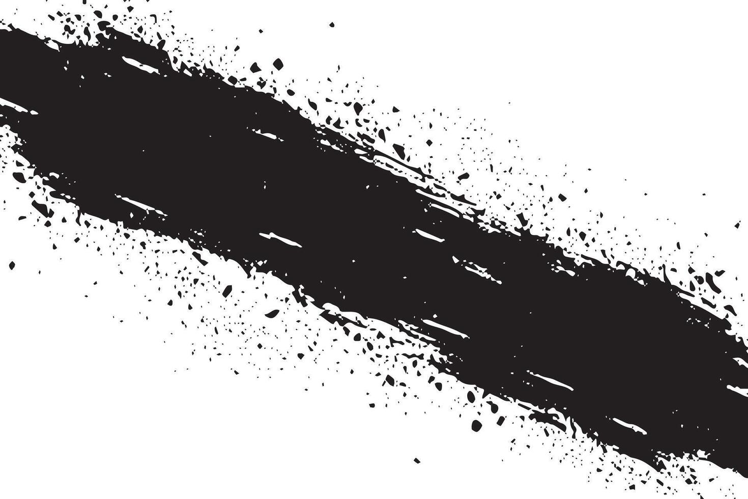 Diagonal Black Ink Brush Stroke with Splatter Texture . Grunge Style vector