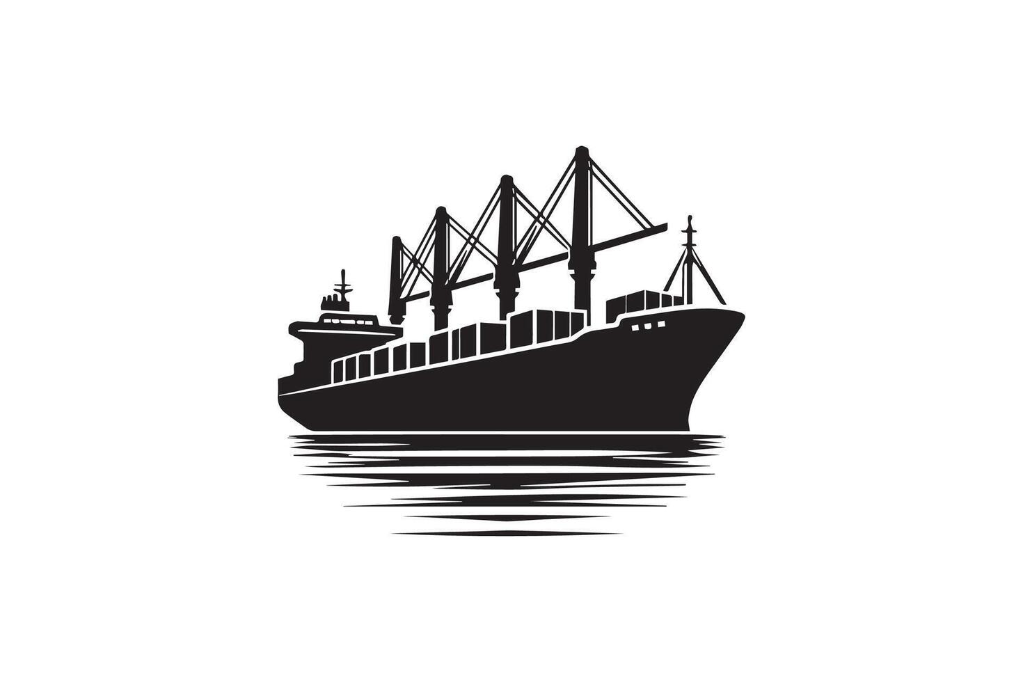 A black and white image of a cargo ship vector