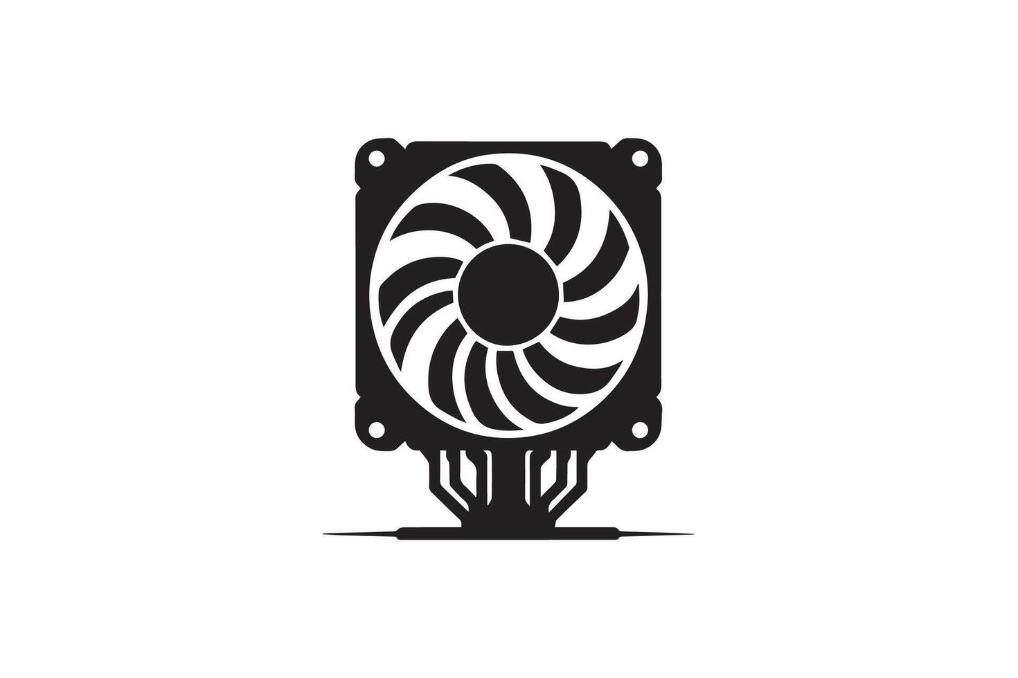 A black and white logo of a computer fan vector