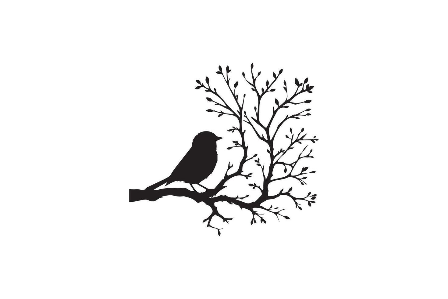 A black and white silhouette of a bird sitting on a branch vector