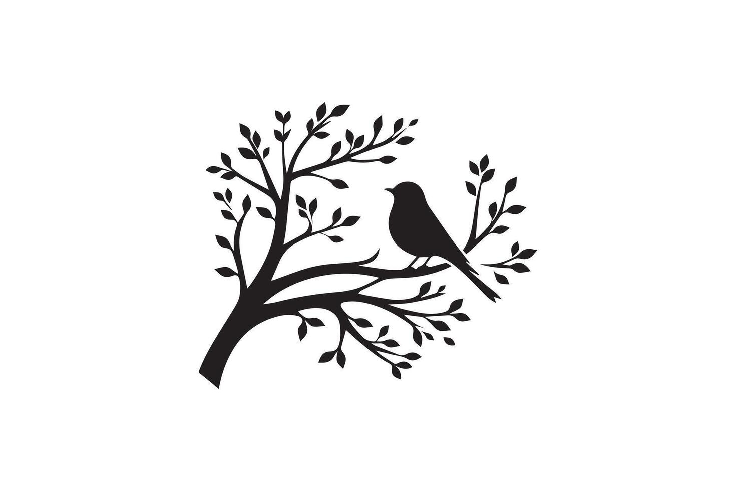 Bird on tree branch silhouette vector
