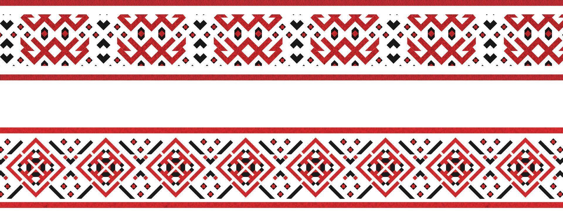 Dense Ethnic Embroidery Borders in Red and Black vector