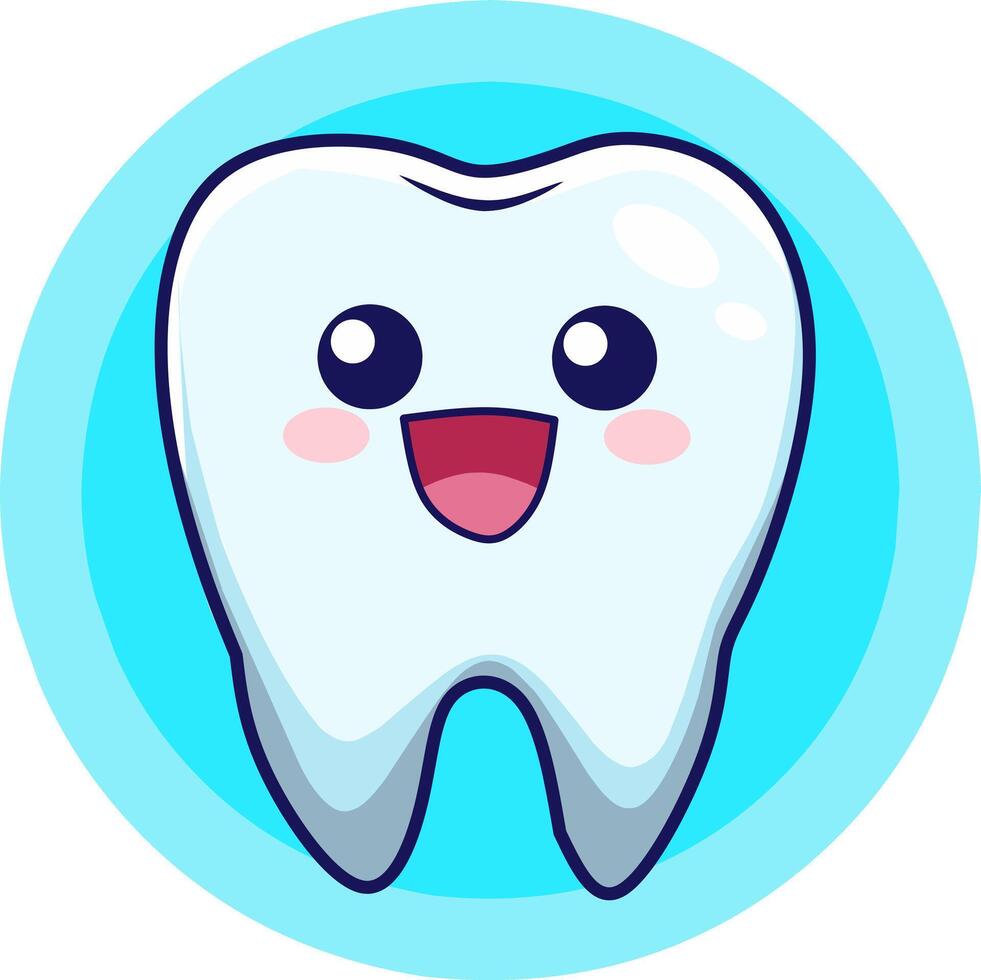 Healthy cute cartoon tooth character smiling. Blue color background. Fit for tooth brush education. vector