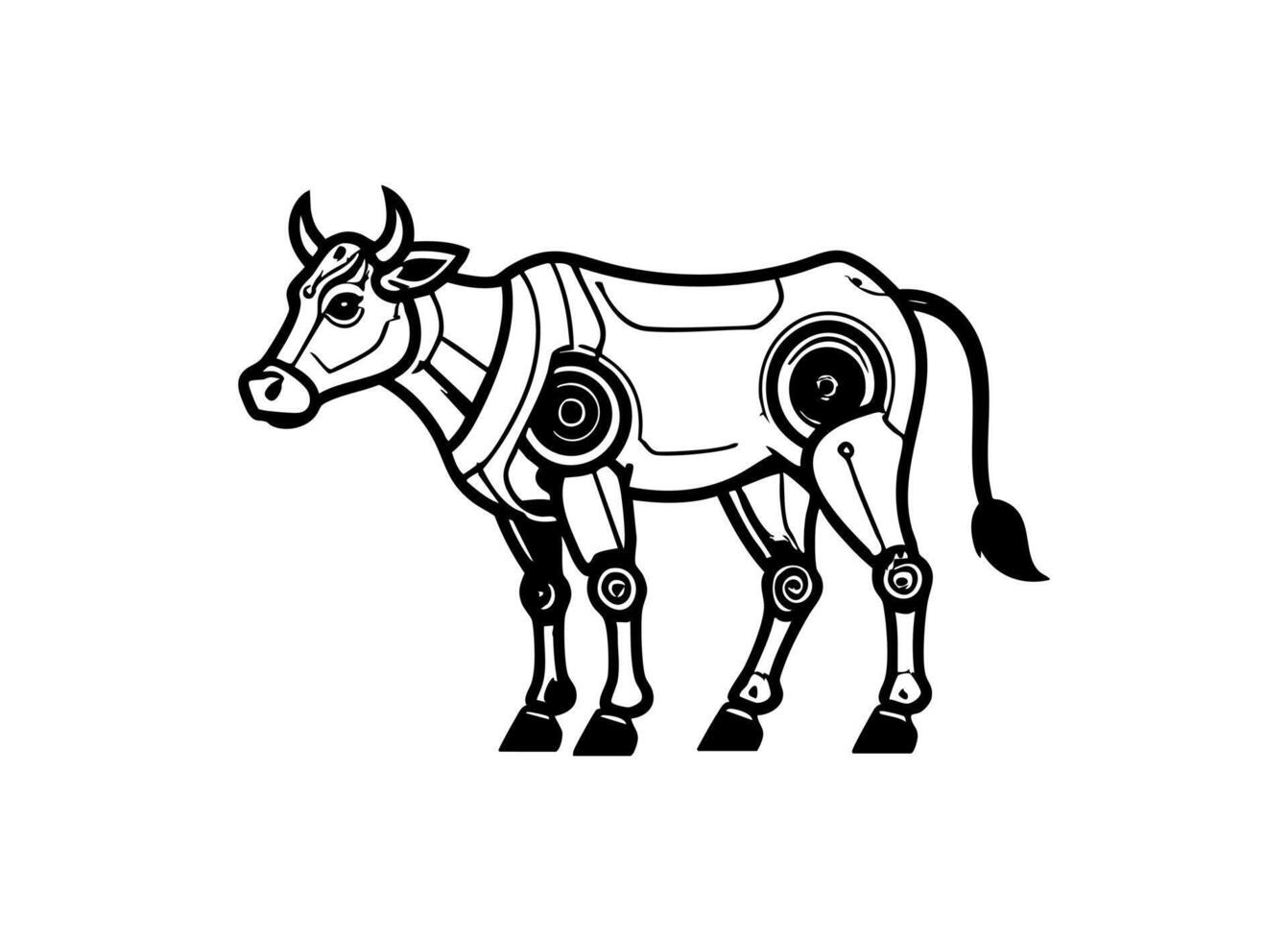 Black and white Cyborg Cow logo concept vector