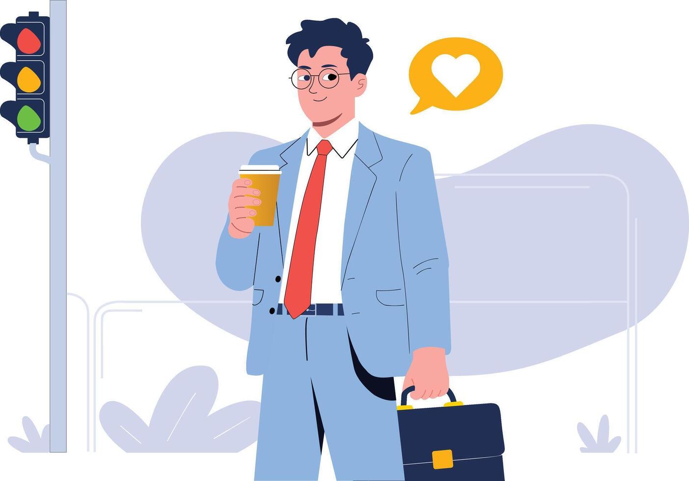 Man with coffee near traffic signal vector