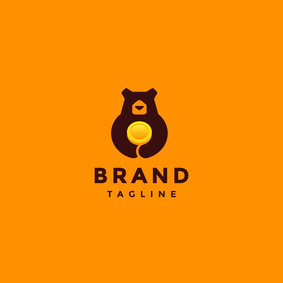 Bear Hugging Gold Coin Logo Design. Bear Rich Holding Gold Coin Logo Design. vector