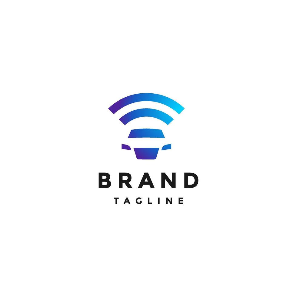 Wifi Icon Above Car Silhouette Logo Design. Simple Wireless Car Connection Logo Design. vector