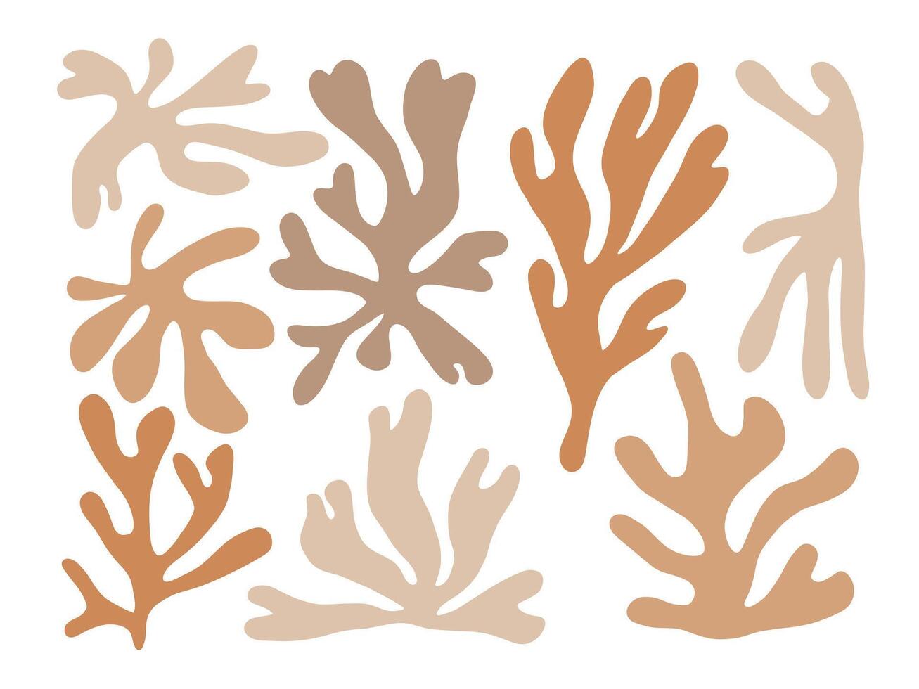 Botanical Coral Silhouette Collection. A collection of 8 abstract botanical silhouettes featuring coral inspired organic leaf shapes with soft flowing contours. Perfect for decor vector