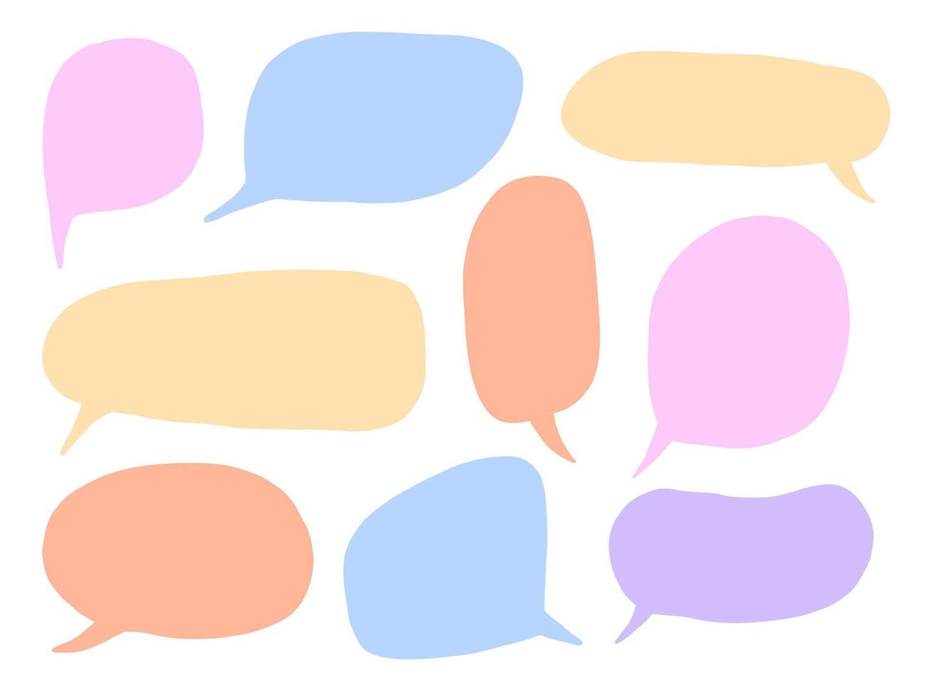 Soft Pastel Freeform Speech Bubble. A playful collection of 9 pastel freeform speech bubbles in pink blue yellow orange and purple. Perfect for comic quotes journals. Perfect for playful designs vector