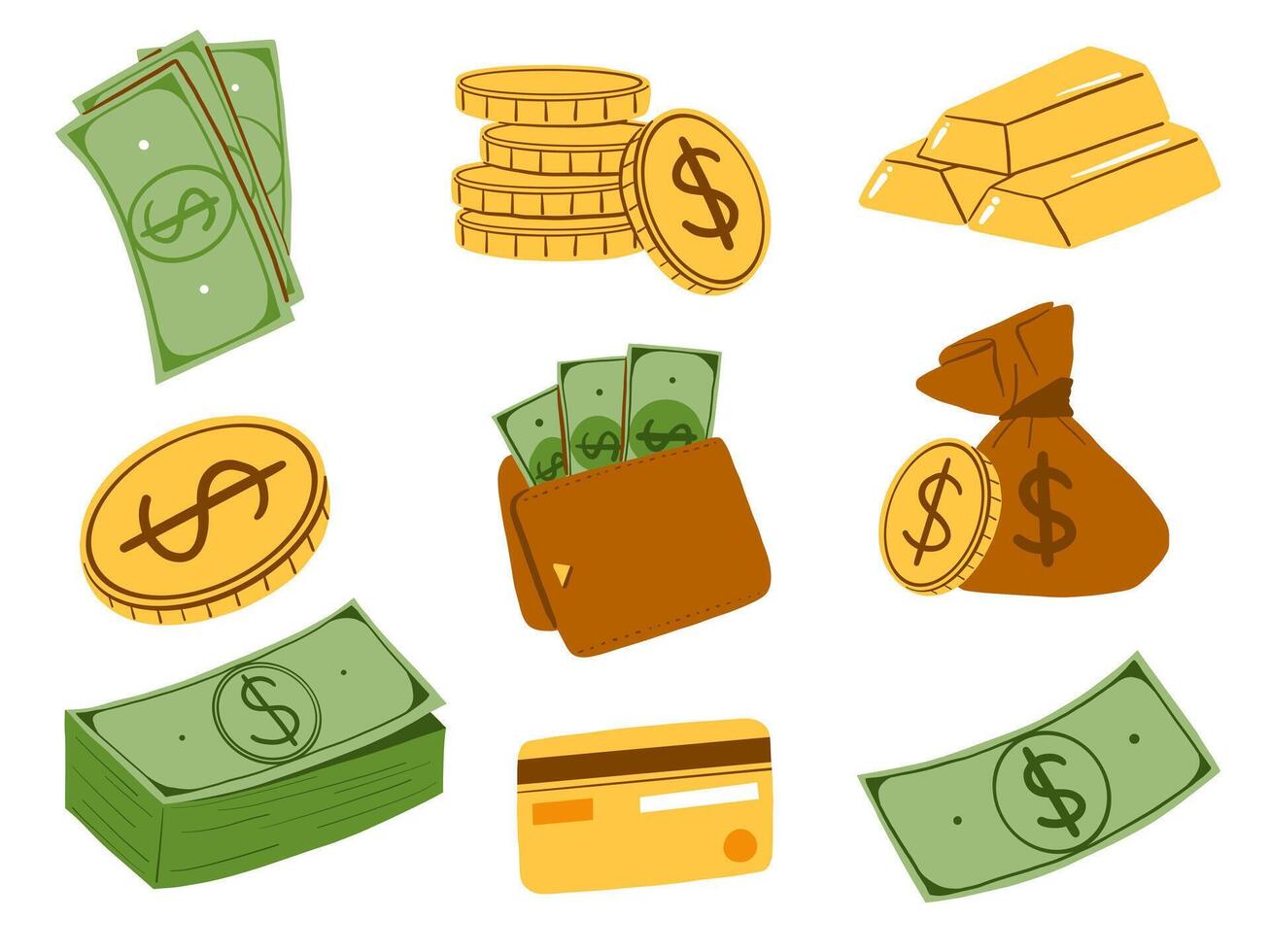 Illustration of money, coins, and credit cards vector