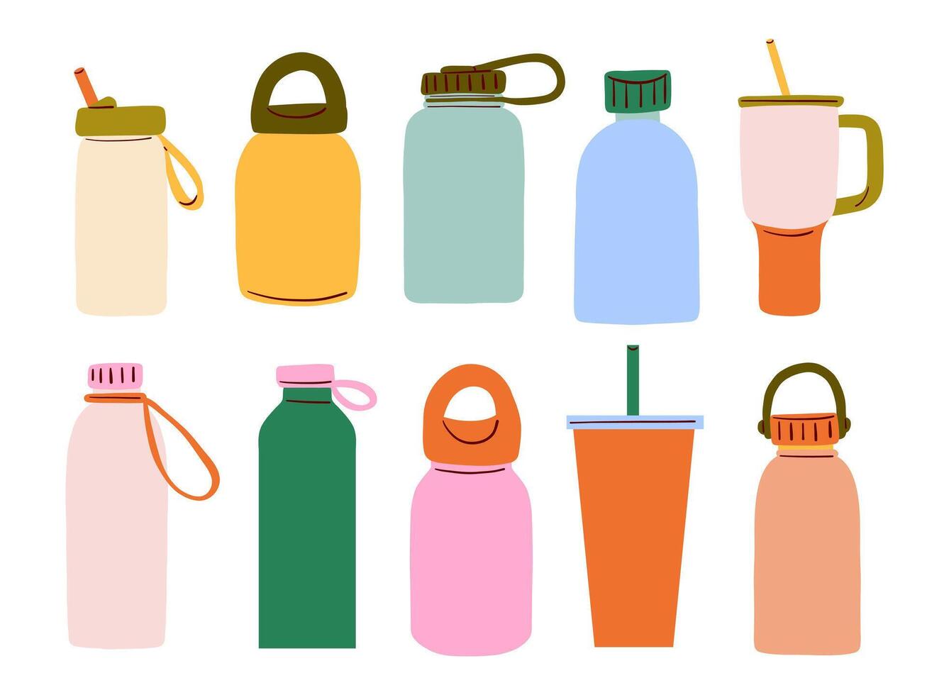 Assorted colorful water bottles illustration vector
