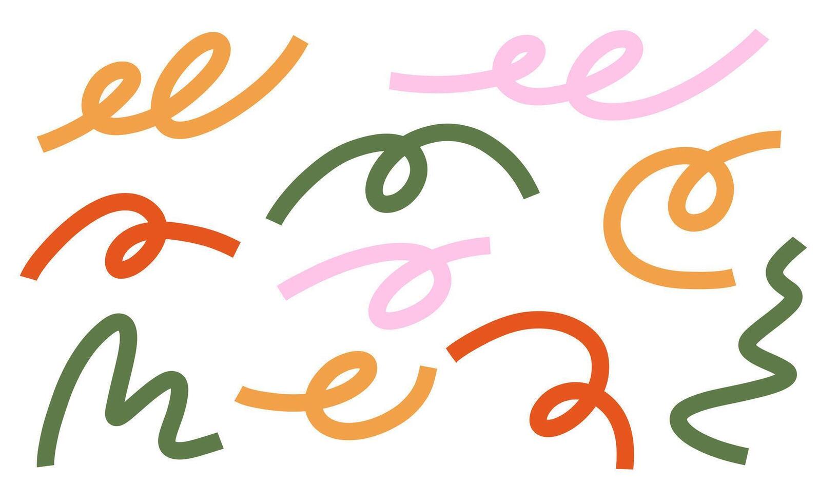 Freeform Colorful Looped Stroke Pack. A dynamic set of 10 colorful abstract strokes featuring loops arches zigzags and swirls in playful freeform shapes for modern creative compositions vector